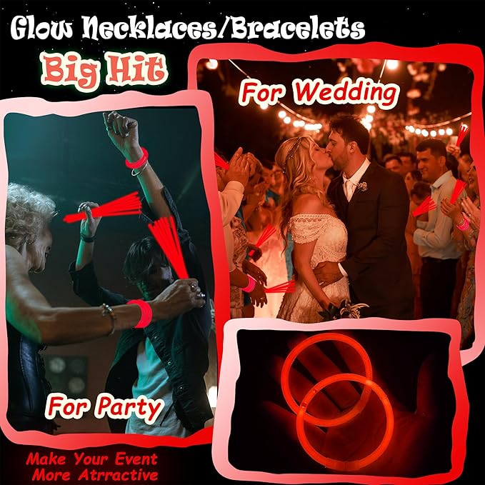 100 pk 8" Glow Sticks Bulk Party Favors, Light up Glow Necklaces & Bracelets in the Dark Party