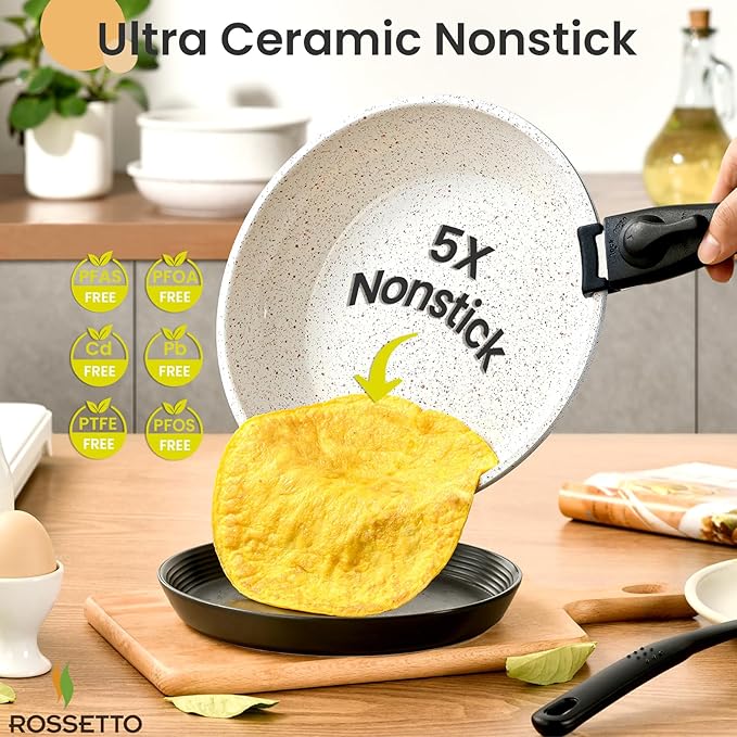 23 Pcs Nonstick Pots and Pans Set with 4 Detachable Handle, Ceramic Cookware Set Non Toxic