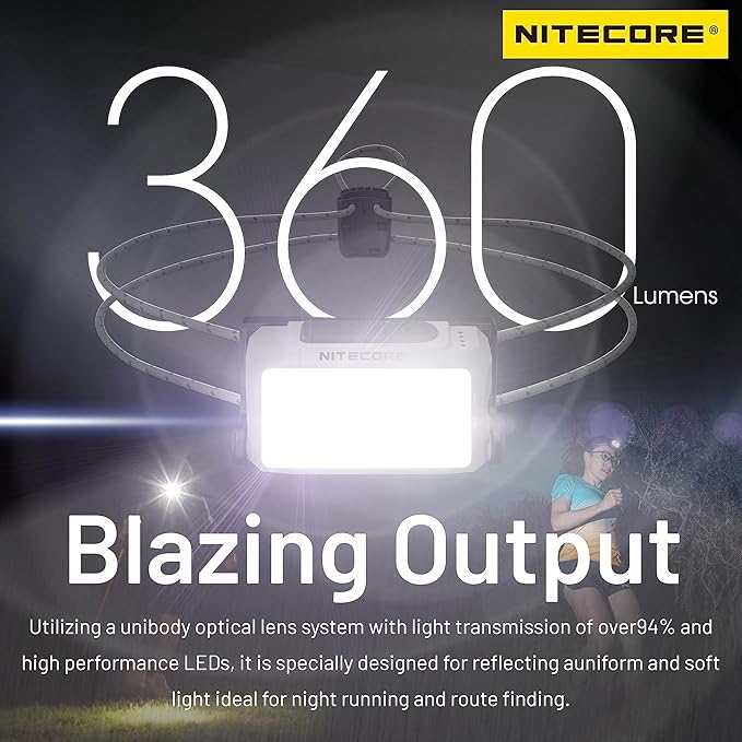 Nitecore NU21 360 Lumen Ultra Lightweight Outdoor Headlamp Dual Beam USB-C Rechargeable Headlight