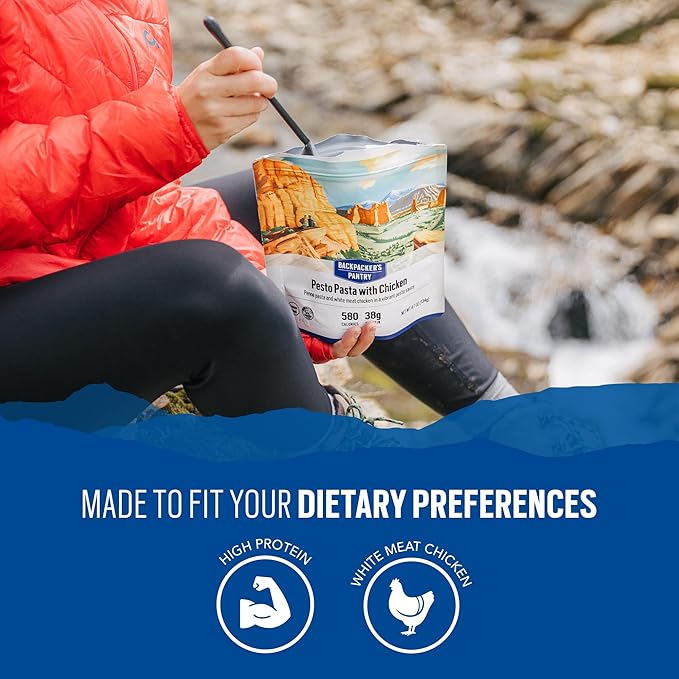 Backpacker's Pantry Pesto Pasta with Chicken | Freeze Dried Backpacking & Camping Food, 6 Count