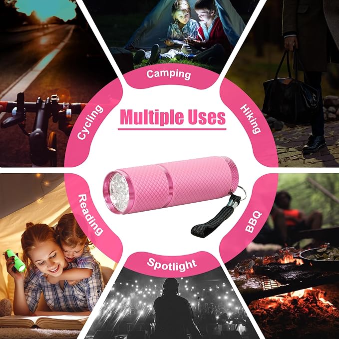 AHIER 9 LED Glow in Dark Flashlights, Rubber Coated Small Flashlights with Straps, Portable Handy