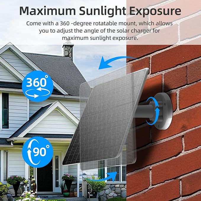 FlexSolar 2 Pack 6W Solar Panel for Security Camera, IP67 Waterproof with 10ft Cable, Dual USB
