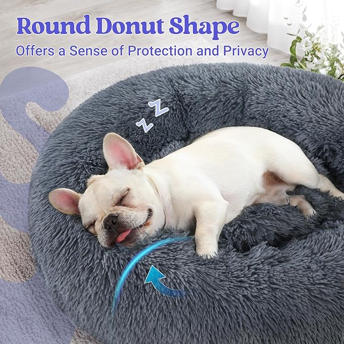 rabbitgoo Calming Dog Bed for Small Medium, 27 inches Pet Bed Machine Washable, Non-Slip Round