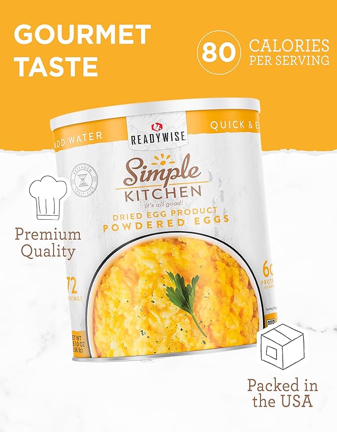 READYWISE - Simple Kitchen, Powdered Eggs, 72 Servings, Emergency Supply, Dehydrated Food, Baking