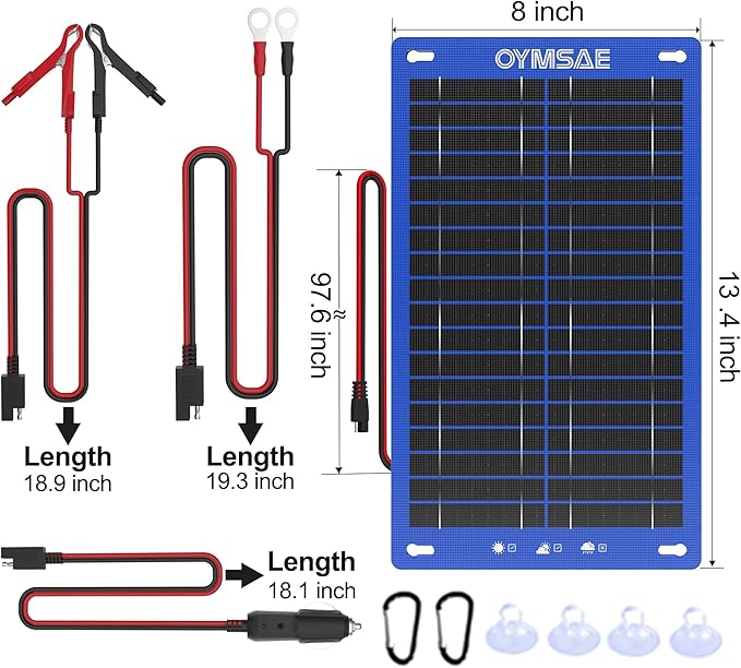 OYMSAE 12W Solar Car Battery Charger Portable 12V Trickle Battery Charger & Maintainer Waterproof