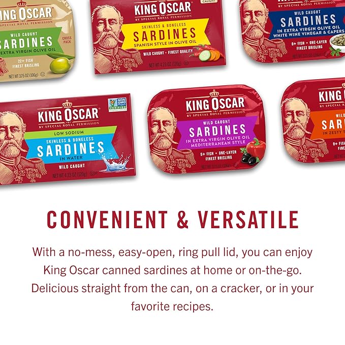 King Oscar Wild Caught Sardines in Extra Virgin Olive Oil, Hot Jalapeno Peppers, 3.75 Ounce (Pack