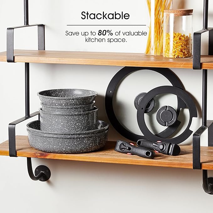 ROSSETTO 7pcs Pots and Pans Set Non Stick from France, Ceramic Cookware Set with Removable Handle