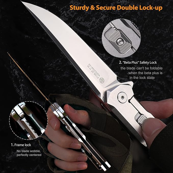Tactical Folding Pocket Knife for men,14C28N Stainless Steel Blade,Frame Lock,G10 Handle,EDC Small