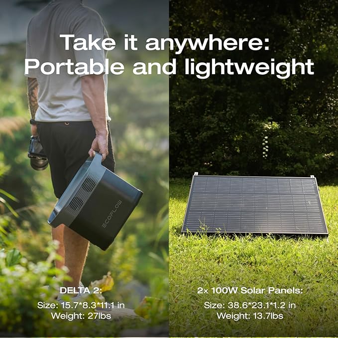 EF ECOFLOW Solar Generators, DELTA 2 Portable Power Station with 2PCS 100W 12V Solar Panels, 1024Wh