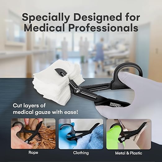 Madison Supply 7.5 Inches Premium Stainless Steel Nurse Scissors - Non-Stick Coated Blades Medical