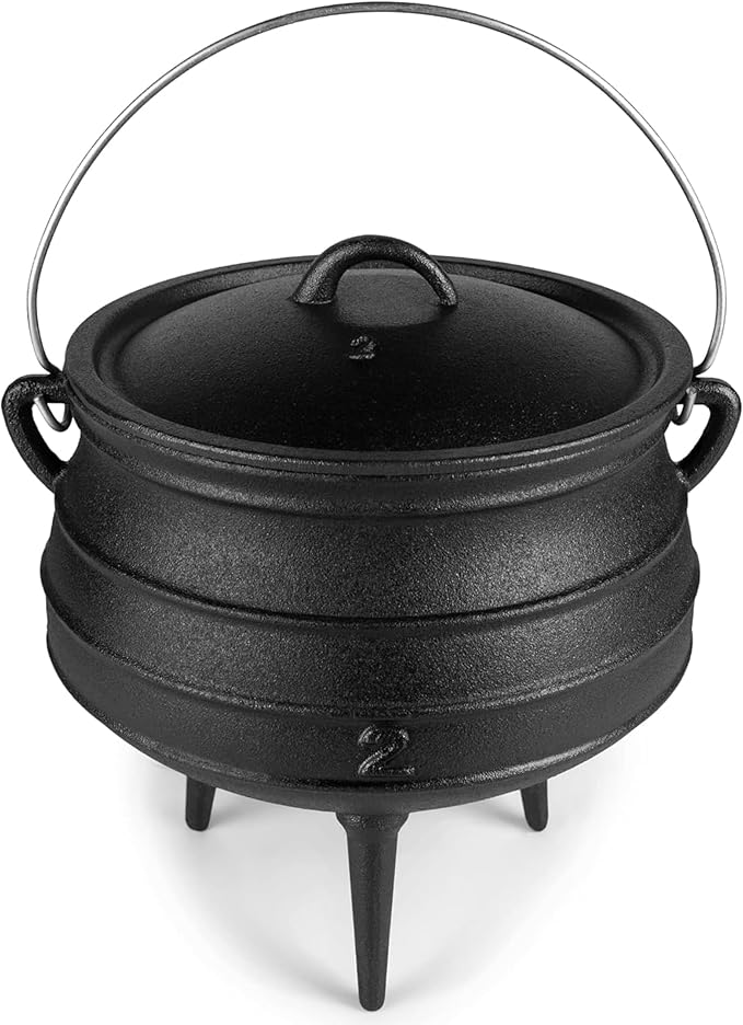 Bruntmor 8-Quart Pre-Seasoned Cast Iron Cauldron - African Potjie Pot with Lid - 3-Legged Pot for