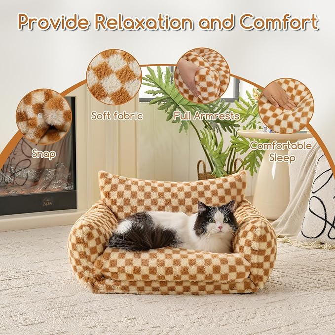 Hollypet Cat Bed Fluffy Plush Mutifuctional Double-Layer Soft Pet Couch Orthopedic Sofa Nest Beds