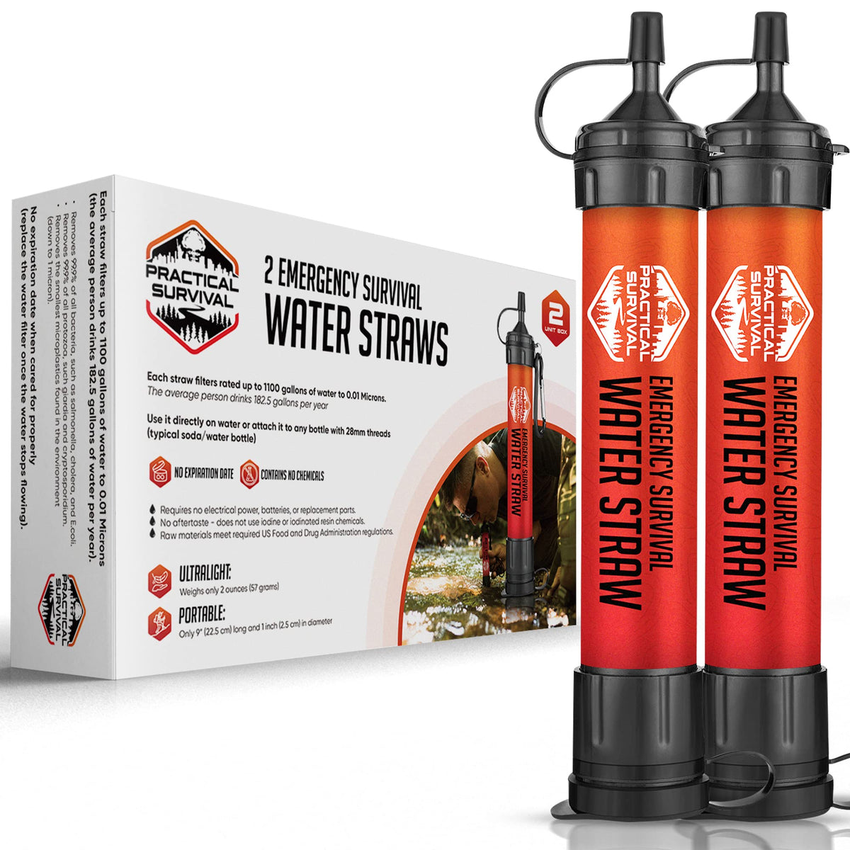 2 High-Capacity Emergency Water Straws – Lightweight, Reusable, 1800-Gallon Filters for Camping