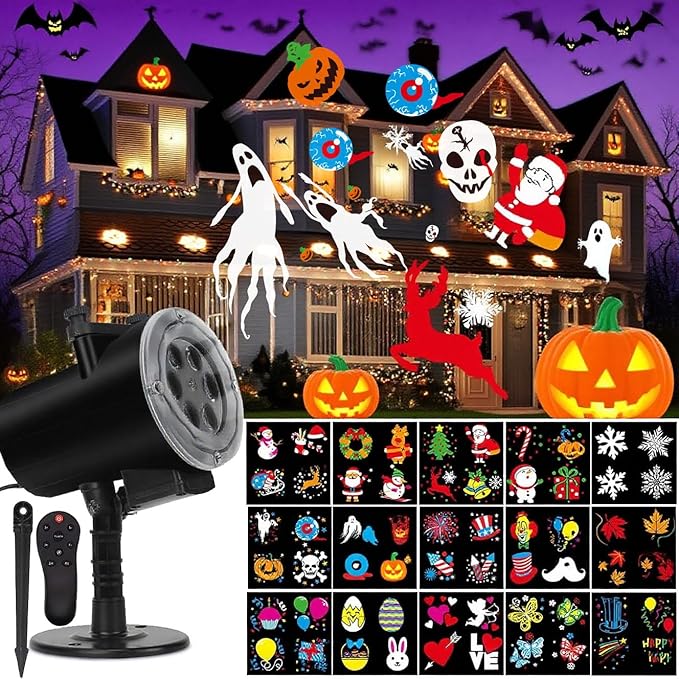 Christmas Holiday Projector Lights Outdoor,FLEVO LED Halloween Projector Lights,16 HD Slides