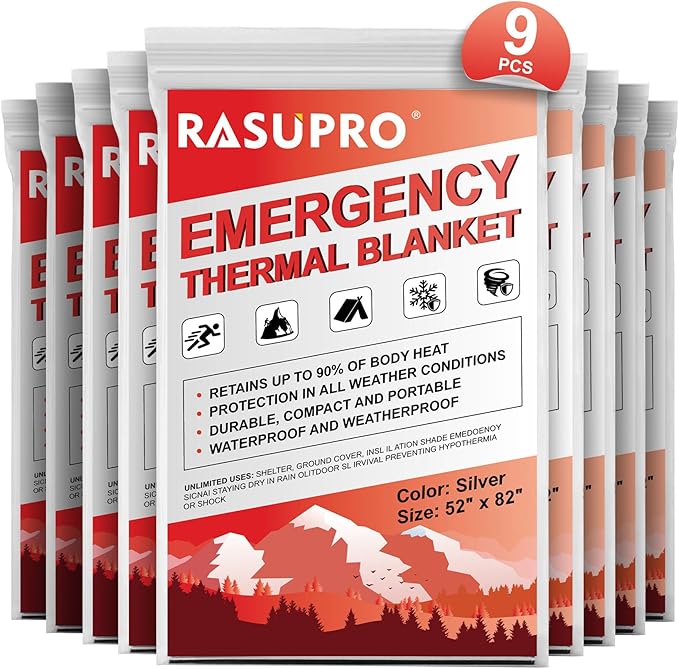 9 Pack Emergency Blankets, Outdoor Survival Emergency Insulated Gear, Mylar Thermal Space Insulated