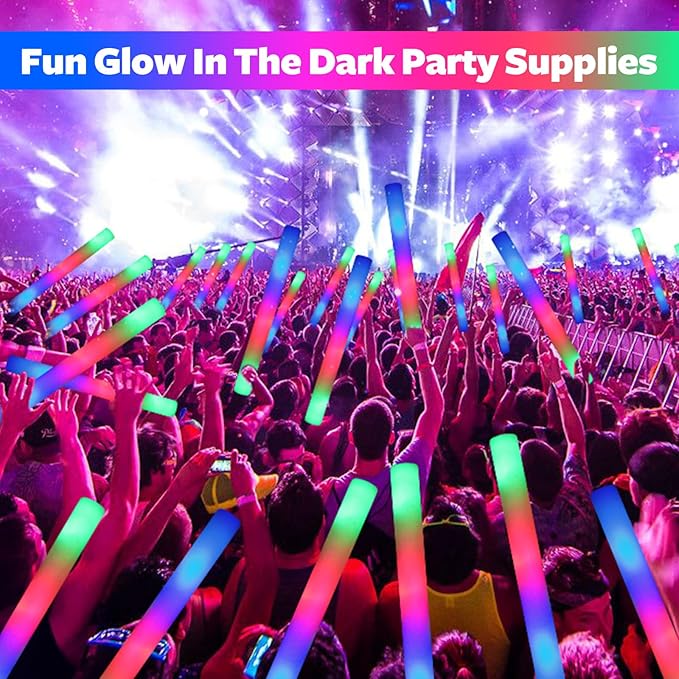107 PCS LED Foam Glow Sticks Bulk, Glow in the Dark Party Supplies with 3 Modes Colorful Flashing