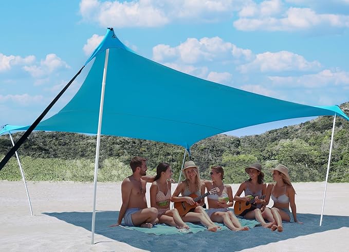 10×10ft UPF50+ Beach Tent Sun Shelter, Windproof Stable Outdoor Pop Up Beach Shade Canopy for
