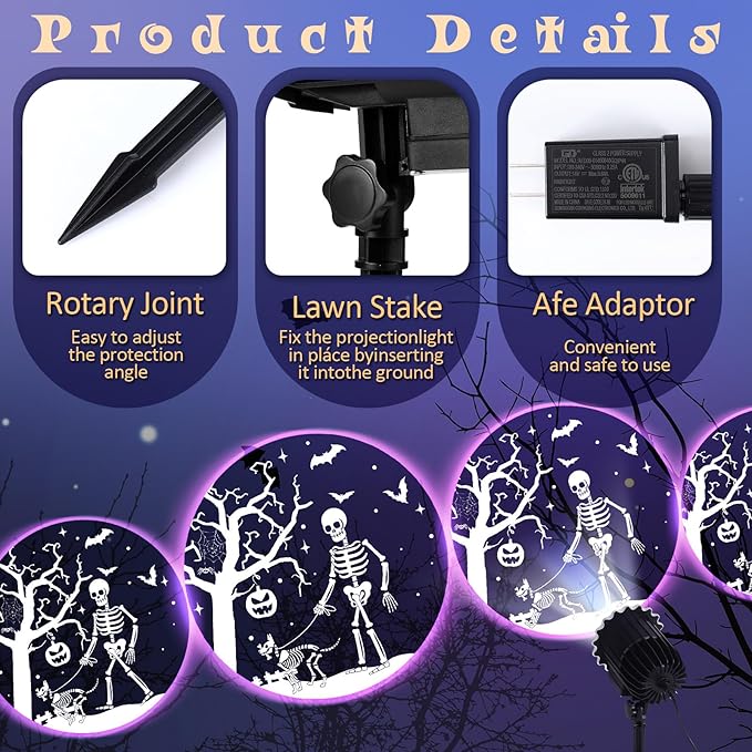 Halloween Projector Light with 1 Film Slides Holiday LED Projector Lights Outdoor Reflectors