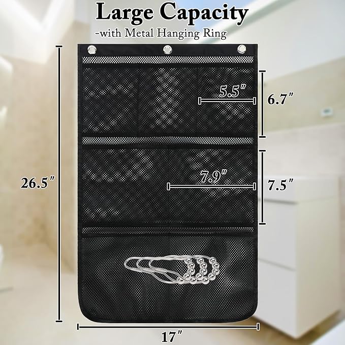 Mesh Shower Caddy Hanging, Quick-Drying Shower Organizer with 7 Pockets, Portable Bathroom