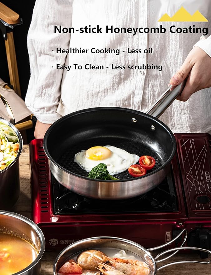 CampPro Camp Cooking Set for 4-8, Stainless Steel Camping Cookware Set, Camping Equipment with