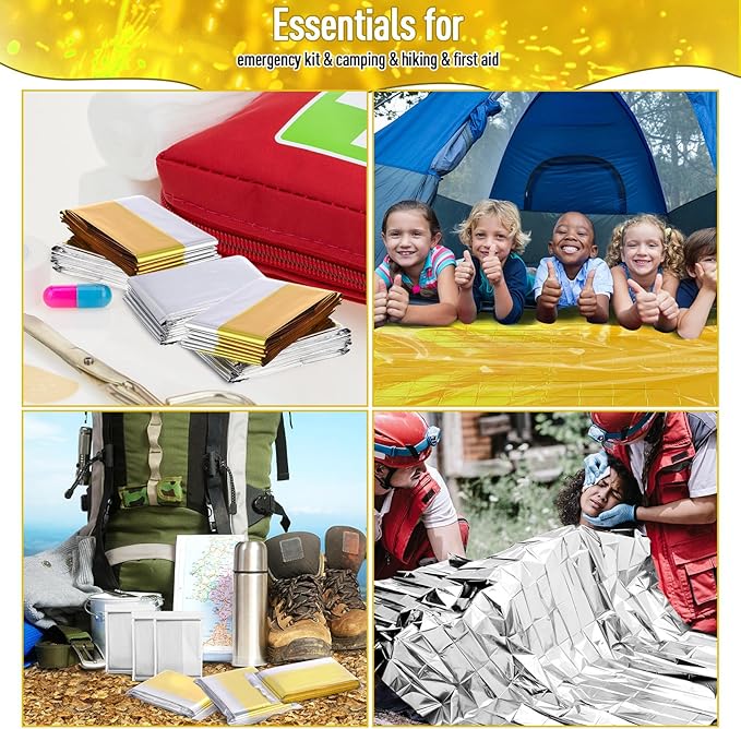 Kanayu 100 Pack Emergency Foil Thermal Blankets for Survival 82 x 63 Foil Space Blanket Kit for