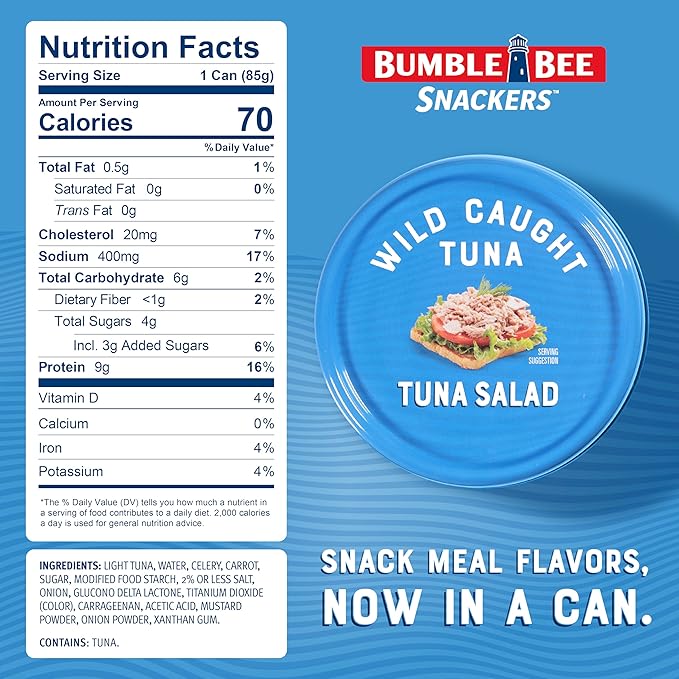 Bumble Bee Snackers - Tuna Salad, 3 oz Easy Open Can - 9g Protein per Serving - Wild Caught