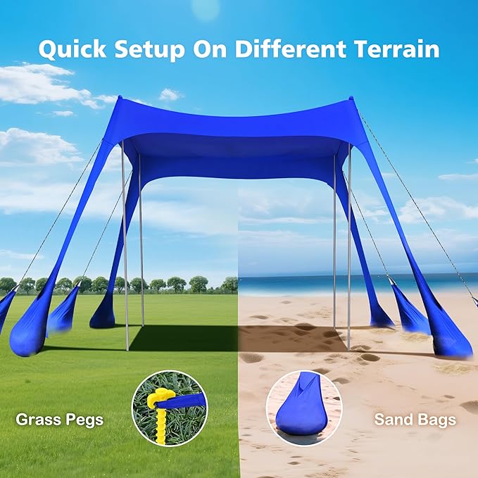 2PM SPORTS Beach Tent Canopy with UPF50+ UV Protection, Outdoor Large Beach Sun Shade Shelter for