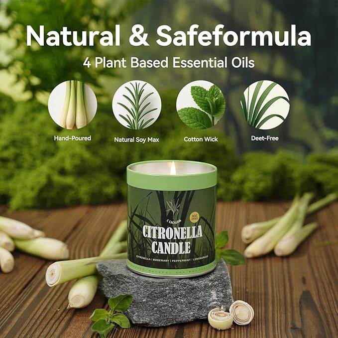 36oz Citronella Candles Outdoor Set, 4Pack Jar Candle for Patio Camping Backyard Picnic, Scented
