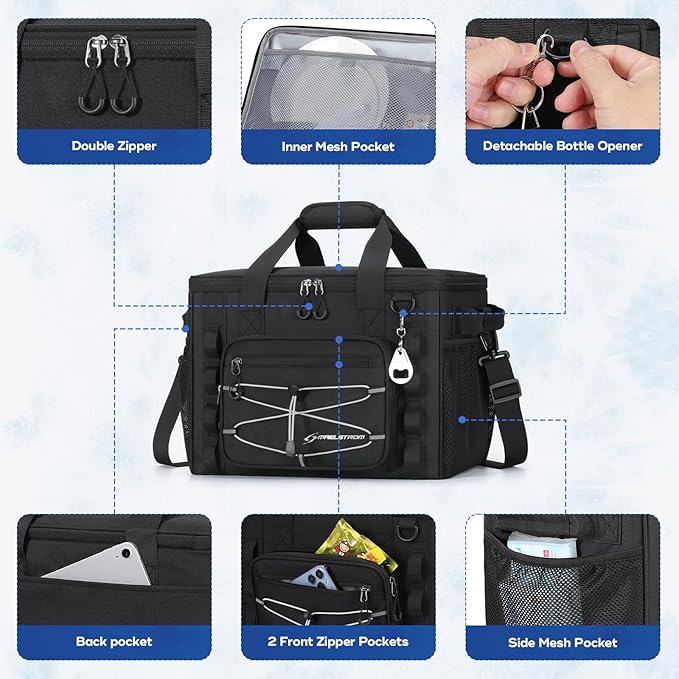 Maelstrom Soft Sided Cooler Bag, 30/40 Can Collapsible Insulated Ice Chest, Large Leakproof Camping