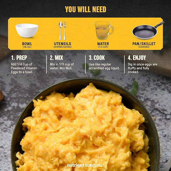 70 Egg Equivalent Nutrient Survival Vitamin Powdered Eggs Blend, Freeze Dried Prepper Supplies &