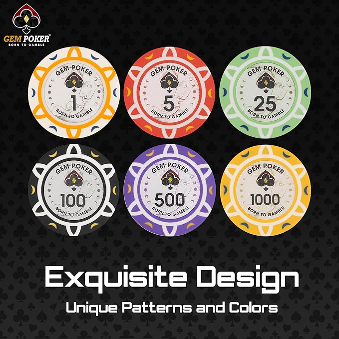 Luna 14 Gram Clay Poker Chips Set for Texas Hold’em, 300PCS Numbered Chips, Features a High-end