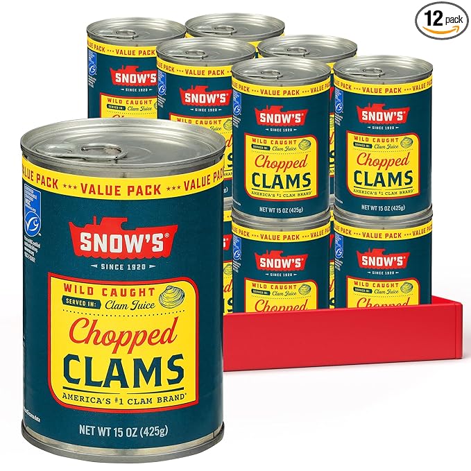 Snow's Wild Caught Chopped Clams Canned, 15 oz Can (Pack of 12) - Served in Clam Juice - 4g Protein