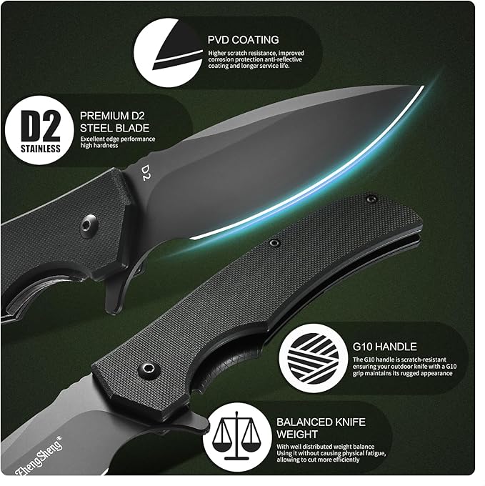 Praxis Folding Pocket Knife, 3.6" PVD Titanium Coating D2 Steel Blade Foldable Knife with G10