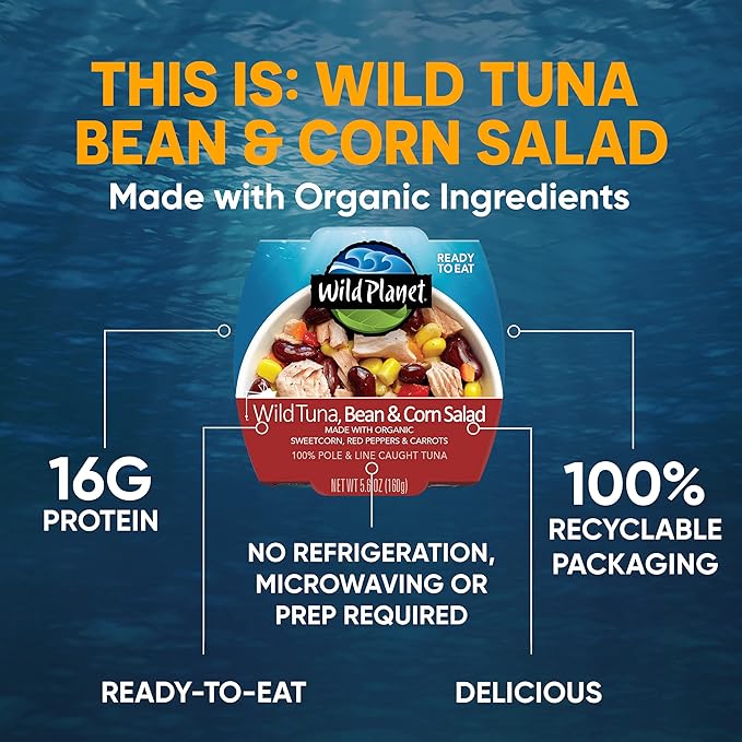 Wild Planet Ready-to-Eat Wild Tuna, Bean & Corn Salad with Organic Sweetcorn, Red Peppers and