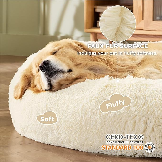 Bedsure Calming Dog Bed for Extra Large Dogs - Donut Washable Large Pet Bed, Anti-Slip Round Fluffy