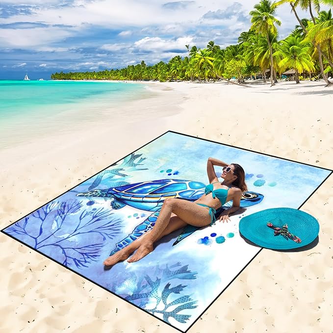 Beach Blanket Waterproof Sandproof Beach Mat 79" X 83"/10'x9'for 2-8 Adults Quick Drying Outdoor