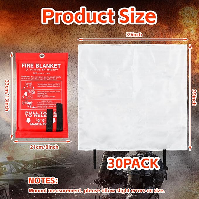 Macarrie 30 Pack 39??x 39??Fire Blanket Emergency for Home and Kitchen Safety Suppression Blanket
