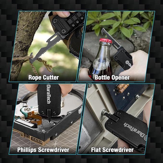 DuraTech 16-in-1 Multitool Knife, Compact EDC Pocket Tool with Locking Blade, Magnetic Bit Holder
