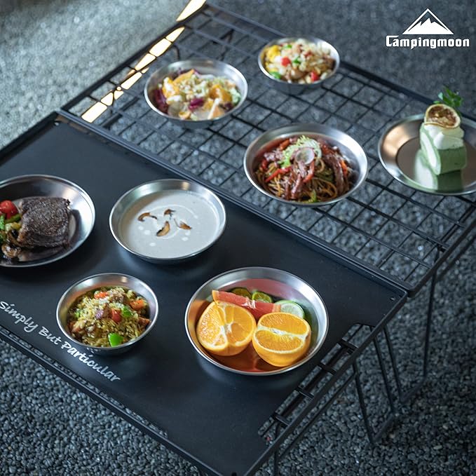 CAMPINGMOON Camping Plates Set Stainless Steel Dishwasher Safe Kitchenware S395 (Pack of 4, 標準)