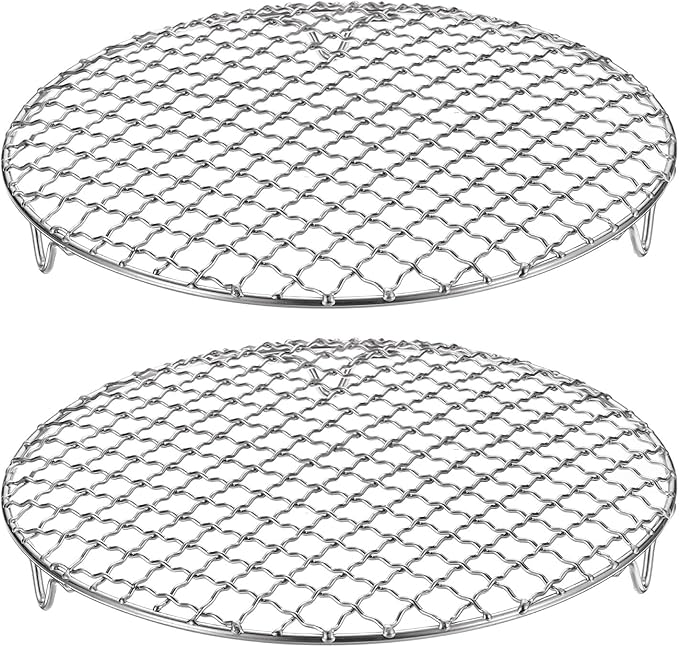 HARFINGTON 2pcs Round Cooking Rack 8.9-inch 201 Stainless Steel Cross Wire Barbecue Grill Net with