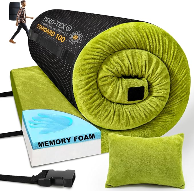 Sleeping Pad,3-inch Thick Memory Foam Camping Mattress,Portable Roll-Up Mat for