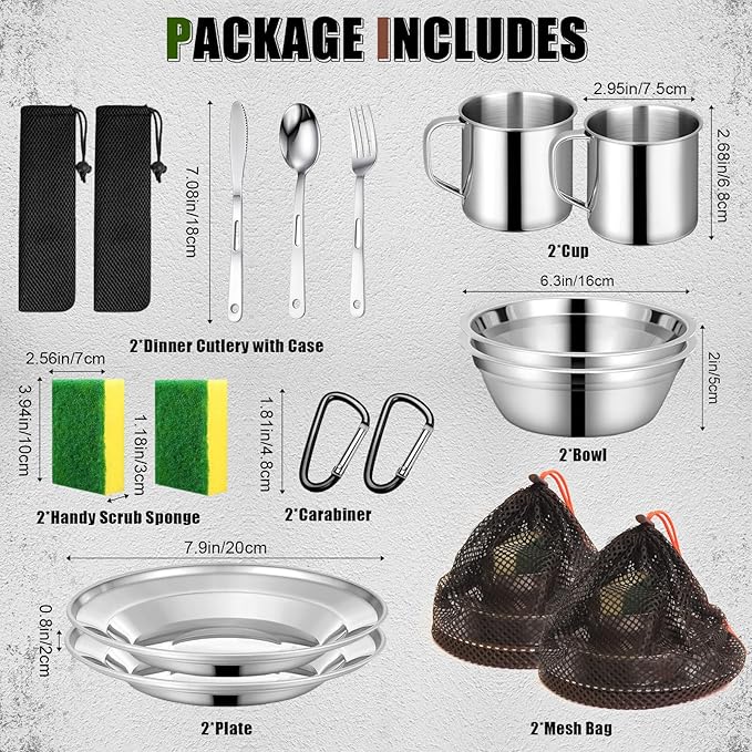 Scout Camping Mess Kit for Person 18/8 Stainless Steel Utensils Camping Dinnerware Kit Boy Scout