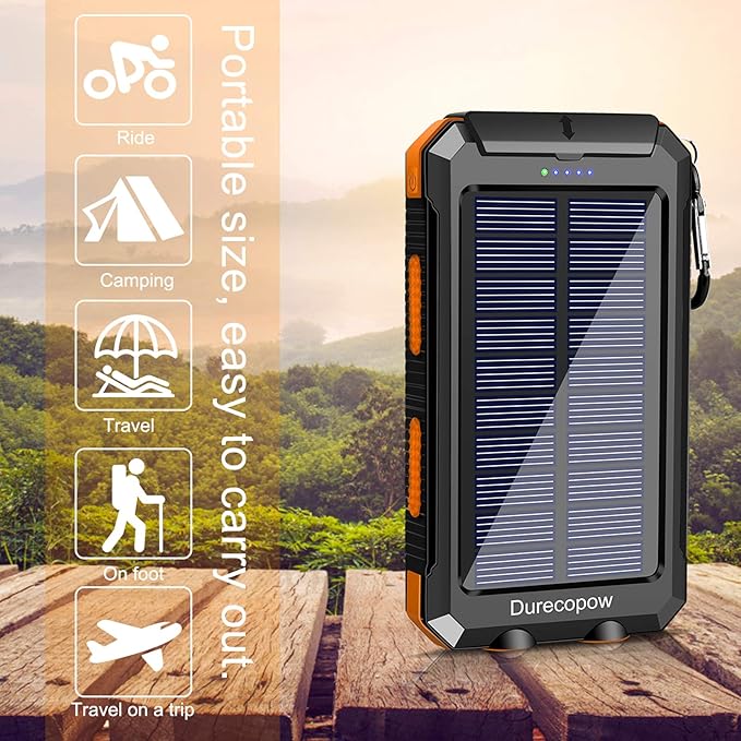 Solar Charger Power Bank, 20000mAh Portable Outdoor Waterproof Solar Battery Charger, Camping
