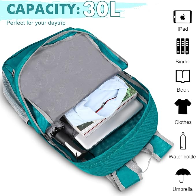 ZOMAKE Lightweight Packable Backpack 30L, Foldable Hiking Backpacks Water Resistant Compact Folding