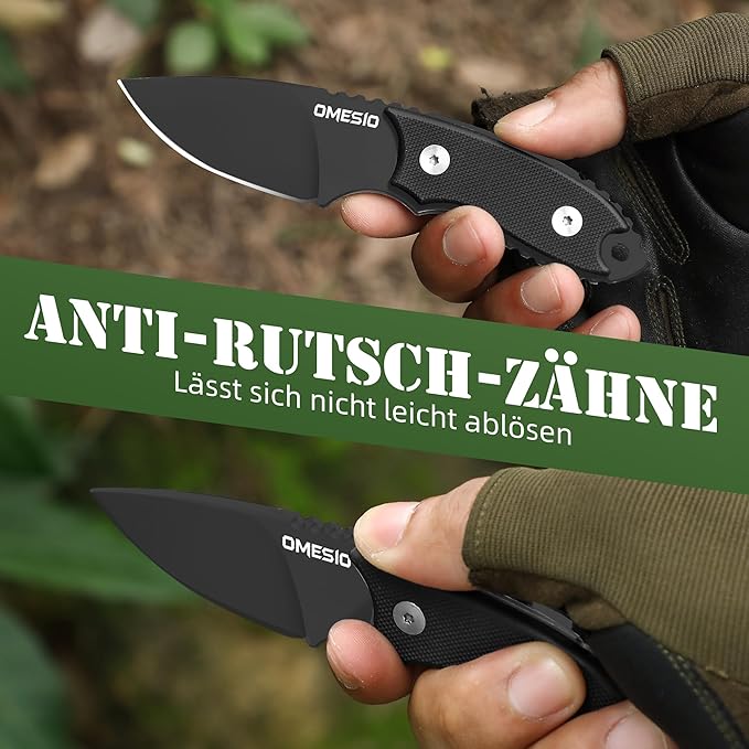 Omesio Neck Knife, 5.43" Neck Knife with Sheath and Necklace, Full Tang Small Mini Fixed Blad Knife