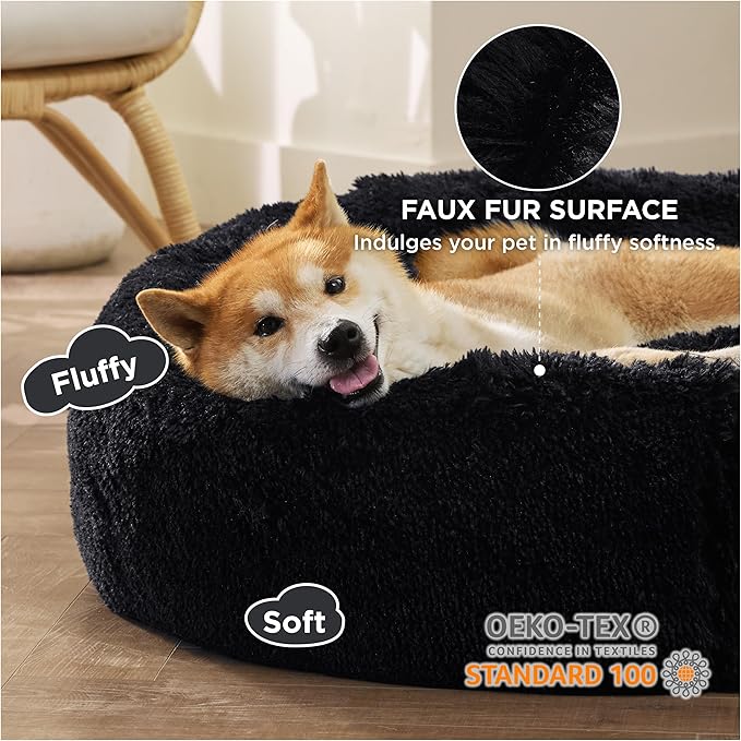 Bedsure Calming Dog Bed for Medium Dogs - Donut Washable Medium Pet Bed, 30 inches Anti-Slip Round