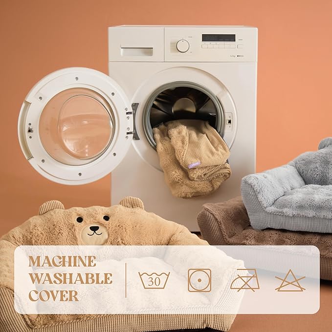 LE SURE Cute Cat Couch for Pets - Fluffy Original Bear Design for Small Dog Bed, Supportive Dog
