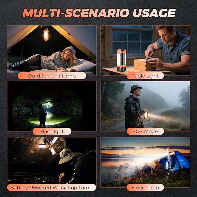 Portable Camping Light with Stand, 20000mAh Outdoor Work Light 800-3200 Lumen, 6.1ft Height with