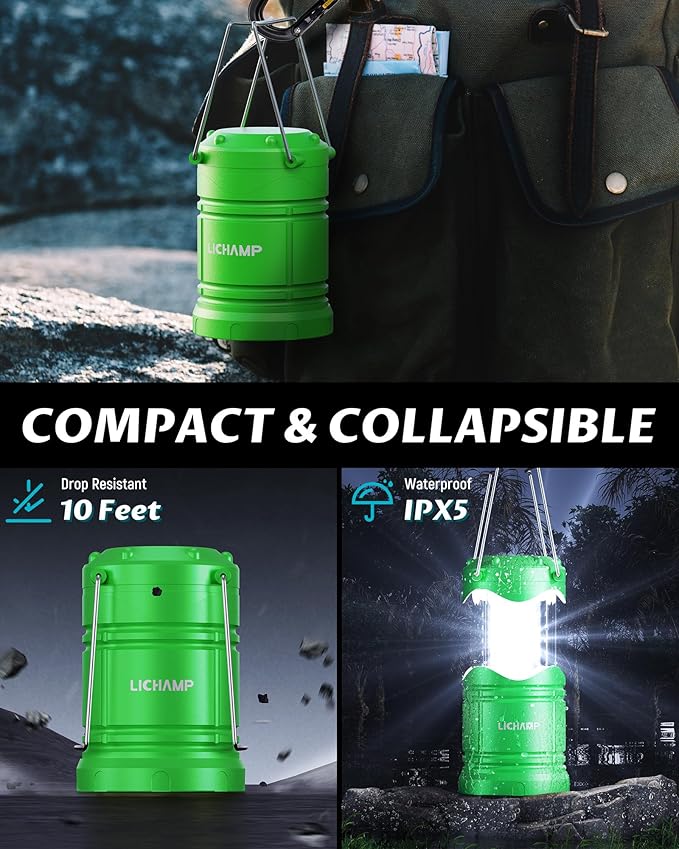 Lichamp 4 Pack LED Camping Lanterns, Battery Powered Camping Lights LED Collapsible Flashlight