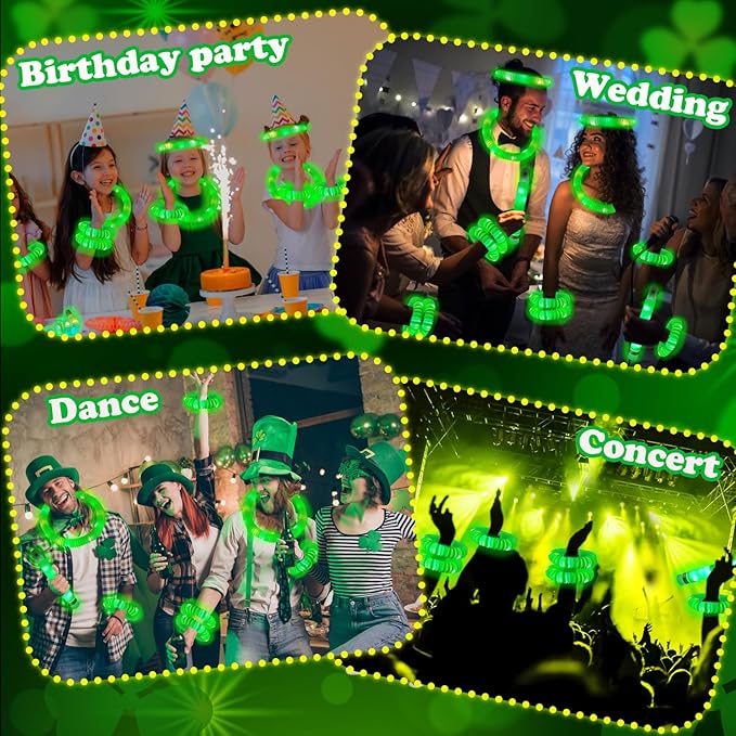12 - 24 PCS Green Glow Sticks Party Favors for Kids, Light Up Necklaces Bracelets Accessories for